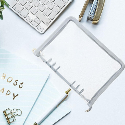 STOBOK A6 Binder Cover 6-Ring Clear Transparent PVC Notebook Folder Cover with Zipper Closure Loose Leaf Binder Protector for Meeting Travel Offic...