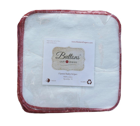 Buttons Flannel Baby Reusable Washable Natural Unbleached Wipes - 15 Pack...