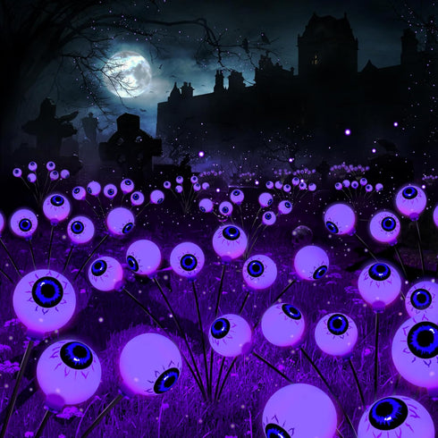 Brizled Solar Halloween Lights, 2 Pack Total 12 LED Halloween Eyeball Lights, 2 Modes Outdoor Halloween Lights, Purple Swaying Firefly Lights, Hal...