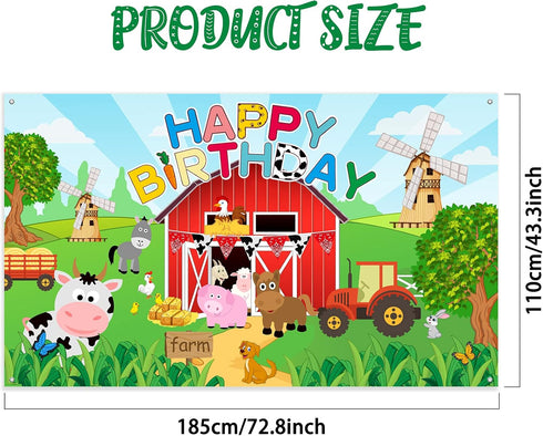 Tatuo Farm Birthday Party Decorations Backdrop Banner Farm Animals Barn Background Large Barnyard Animal Photography Backdrop for Themed Birthday ...