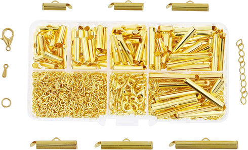 Mandala Crafts Gold Seed Beads Sliders Clasps for Jewelry Making Bead Looms - 600 PCs Slide Connectors Bars End Clasp Tubes Caps Jewelry Finding K...
