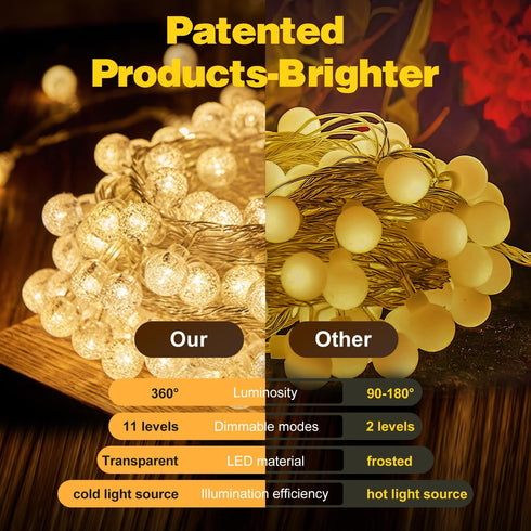 Globe String Lights, Crystal Globe Fairy String Lights Battery Operated with 33 Foot 80LED, Remote, IP67 Waterproof Indoor Outdoor Hanging Decorat...