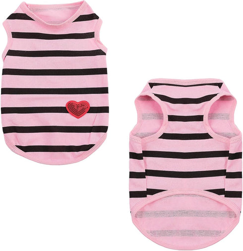 Queenmore Dogs Cats Cotton Vest,Dog Striped T-Shirt,Soft Cool TShirts Sleeveless Stripe Vests for Small Medium and Large Dogs&Cats...