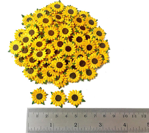 PLflower Set of 50 Tiny Sunflowers Mulberry Paper Craft Supplies Scrapbook Card Flower Embellishments Size 0.55 inches Very Small Craft Handmade W...