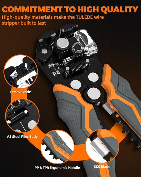 3-In-1 Self Adjusting Wire Stripper, Stripper/Cutter/Crimping Automatic Wire Stripper, 8 Inch Wire Stripper Tool for 10-24 AWG, Comes with Replace...