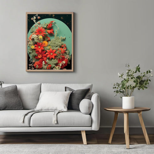 Posterizer 1 pcs-surreal floral collage with orange and yello flowers-Retro Art-Abstract & Modern Art-Gift for Art Lovers- UNFRAMED Wall Art...