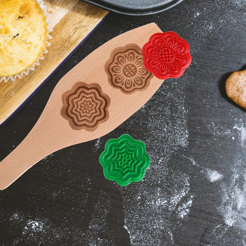 Yardwe 2pcs Wooden Cookie Molds Chinese Traditional Mid- autumn Festival Moon Cake Mold Handmade Flowers Cookie Stamp Baking Supplies for Muffin M...