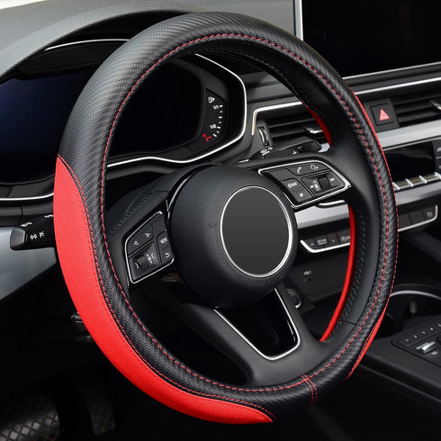 LABBYWAY Microfiber Leather Auto Car Steering Wheel Cover, Universal 15 Inch Anti-Slip Wheel Protector, Red...