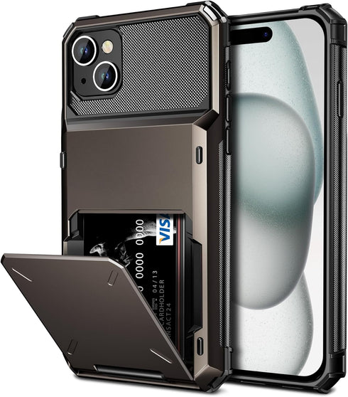 Vofolen for iPhone 15 Plus Case with Card Holder, Dual Layer Heavy Duty Shockproof Wallet Case, Hidden Flip 4-Card Slot Protective Hard Back Cover...