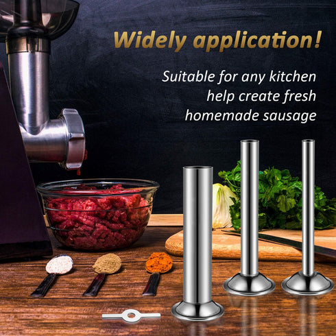 Mudder 4 Pieces Sausage Stuffer Kit 3 Different Sizes Stainless Steel Grinder Tubes with Sausage Stuffer Ring for Size 5 Meat Grinder Food Maker K...