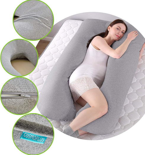 COSMOPLUS ?????????????????? ???????????? ?????????? U Shaped Full Body Pillow Case ?????????? for Maternity,Stretchy Cool Breathable Jersey Fabri...