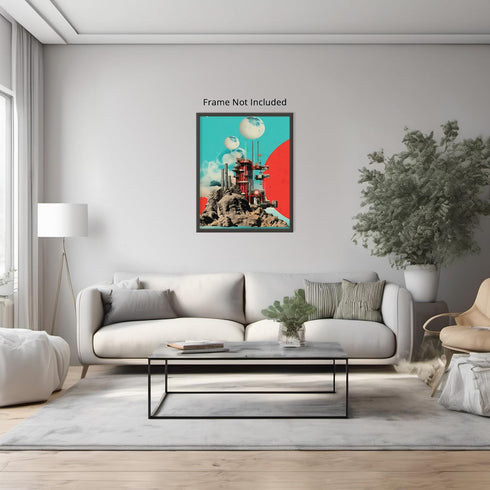 Posterizer 1 pcs-retro futuristic collage with old buildings and planets-Abstract & Modern Art-Astronomy & Celestial Art-Gift for Art Lovers-Gift ...