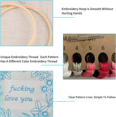 Nuberlic 2 Pack Embroidery Kits for Beginners, Cross Stitch Starter Kit Adults Include 2 Cloth with Pattern, 2 Hoops, Color Thread and Needles...