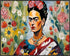 Posterizer 1 pcs- Frida Kahlo inspied art with floral background-Famous Figures Art Collection-Abstract & Modern Art- Living Room Bedroom Decor- u...