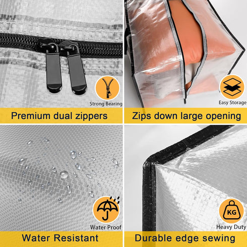 Clear Storage Bags with Zipper, 2 Pack Large Moving Bags Heavy Duty Extra Large, Plastic Storage Totes for Clothes, College dorm Packing Bags with...