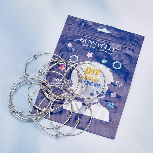SUNNYCLUE 12Pcs Stainless Steel Expandable Wire Bangle Bracelet Bangles Bulk Adjustable Bracelet for Jewelry Making Metal Stackable Bracelets Cuff...