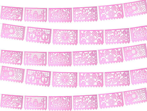 Mexican Banner Flags Light Pink Papel Picado Over 60 feet Long, Pastel Pink tissue PAPER garland decorations for all occasions, Weddings, Quincean...