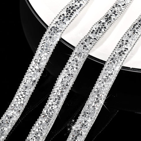 Hicarer 3 Yards Resin Rhinestone Ribbons for Wedding Self Adhesive Diamond Crystal Ribbon Roll Glitter Resin Diamond Belt Bling for Craft DIY Bag ...