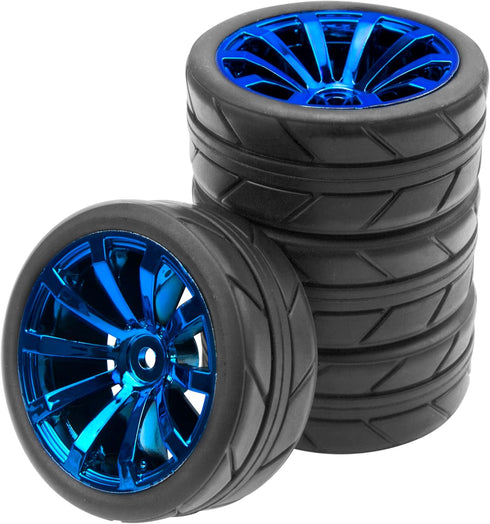 ShareGoo OD 2.55" Rubber Tires w/Plastic Wheel Rims 12mm Hex Compatible with HSP Tamiya Kyosho Traxxas Sakura WLtoys 1/10 RC On Road Racing Tourin...
