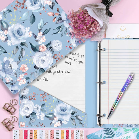 WAVEYU Cute 3 Ring Binder 1 Inch Ring with Letter Size Interior Pockets for School Office Supplies, Blue Flower...