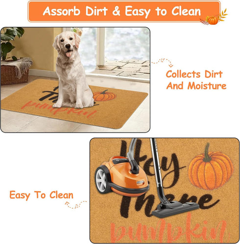 Hello Pumpkin Welcome Doormats Entrance Harvest-Festival Front Door Mat Artificial Coir Fall Doormat Funny Home Decor Doormat 17 x 29 Inch...