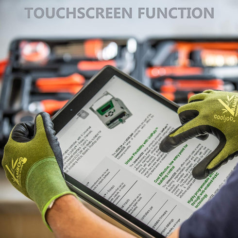 COOLJOB 2 Pairs Gardening Gloves for Women and Men, Bamboo Working Gloves Touchscreen, Grippy Nitrile Rubber Coated Work Gloves, Green/Black, Larg...