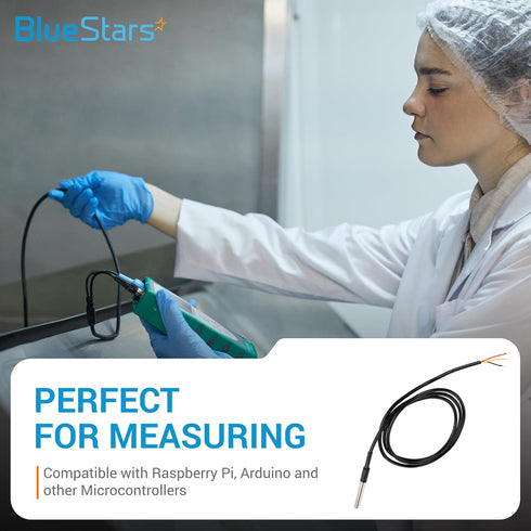 BlueStars Pack of 5 DS18B20 1-Wire Temperature Sensor Waterproof Digital Stainless Steel 3m/118.11in - Measure Range -55°C to 125°C Used for Ardui...