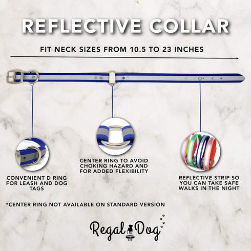 Regal Dog Products Large Red Heavy Duty Reflective Dog Collar with Durable Metal Buckle and D Ring Adjustable, Chew Proof & Waterproof Center Ring...