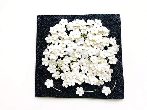TH 50 Tiny Off White Color Flowers Embellishment with Thread stem Mulberry Paper Flowers Tiny Size 8 mm Craft Supplies Scrap Booking Embellishment...
