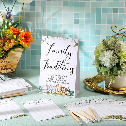 Fumete 61 Pieces Baby Shower Games Include Family Traditions Sign and 50 Baby Shower Family Traditions Cards with 10 Pencils for Baby Shower Party...