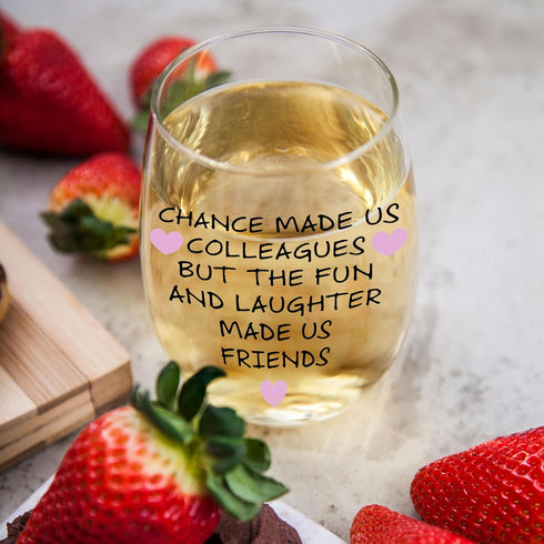 Chance Made Us Colleagues - Best Coworker BFF Gift - Perfect For Work Bestie Friend - Leaving or Going Away Present for Men and Women - 15 oz Stem...