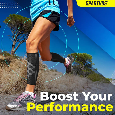 Calf Compression Sleeves by SPARTHOS (Pair) – Leg Compression Socks for Men and Women – Shin Splint Calf Pain Relief Calf Medical Leg Pain and Cra...