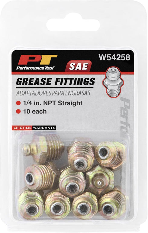 Performance Tool W54258 1/4-Inch NPT Straight Grease Fitting, 10 Pack...