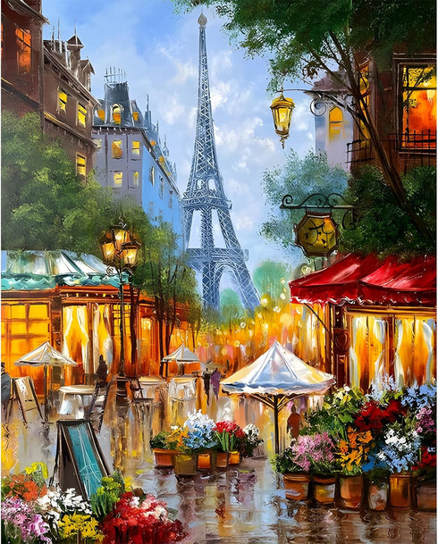 NEWENMO Paint by Numbers for Adults Street Landscape, Paint by Numbers Tower On Canvas without Frame, DIY Oil Painting Perfect for Beginner, Hobbi...