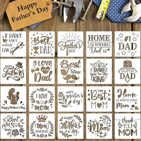 20 Pieces Happy Father's Day Stencils Mother's Day Stencil 6 x 6 Inch Decorative Father's Day Letter Painting Stencil Templates Reusable Stencils ...