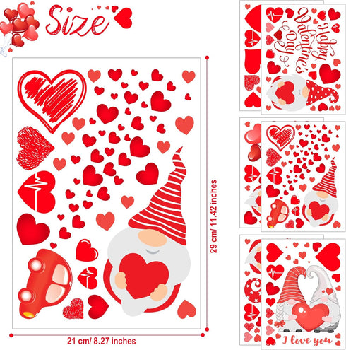 Eersida 191 Pieces Heart Wall Decals Valentines Day Stickers Removable Party Decals Valentines Wall Decor Self Adhesive Heart Gnome Stickers for A...