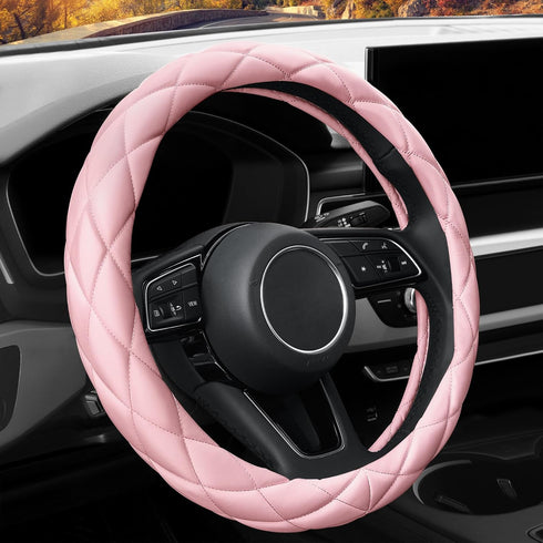 Soft Microfiber Leather Steering Wheel Cover, Universal 15 Inch for Women Girls, Fit Vehicles, Sedans, SUVs, Vans, Trucks - Light Pink...