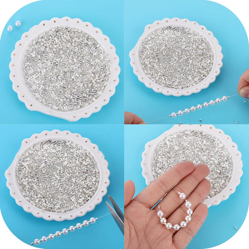 2000 PCS Crimp Beads for Jewelry Making, Teaaha 2mm Crimping Beads Silver Plated Brass Tube Beads Column Stoppers,Tube Crimp End Beads for Earring...