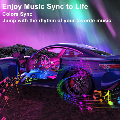 Car LED Strip Light Interior, Sound Active 4 Lines 48 LEDs Multicolor Music Sync Interior Car Lights Under Dash Waterproof led Lights for car, Wir...