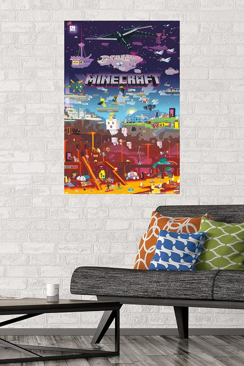 Trends International Minecraft - World Beyond Wall Poster, 22.375" x 34", Poster & Mount Bundle...