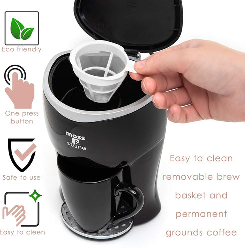 Moss & Stone Mini Drip Coffee Maker with Mug, Small Coffee Pot With Coffee Cup, Mini Coffee Maker, One Cup Coffee Maker (1 Drip & 4oz Mug)...