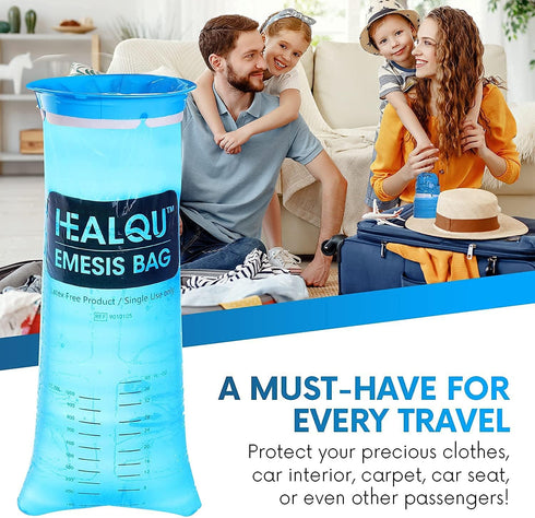 Healqu Hospital Vomit Bags - 12 Pack 1000ml Car Throw Up Bag - for Airsick Travel & Motion Sickness - Leak Resistant Puke Bag - Disposable Barf Ba...