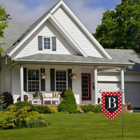 Monogram Letter B Garden Flag Red and White Polka Dot Pattern Double Sided Home Yard Decor Banner Outdoor 12.5 x 18 Inch...