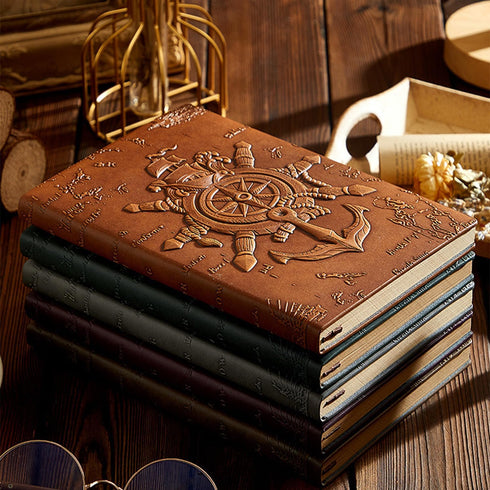 Vintage PU Leather 3D Relief Nautical Notebook - 160 Pages A5 8.3x5.6 inches - Diary and Writing Journal,for Women Men (Brown)...