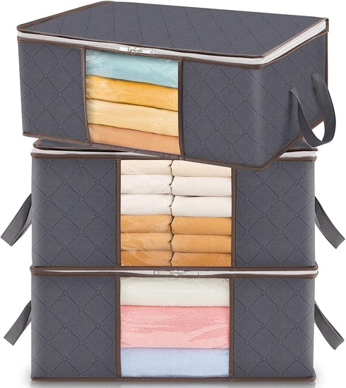 Lifewit 3 Pack Clothes Storage Bag, Foldable Storage Bin Closet Organizer with Reinforced Handle, Sturdy Fabric Blanket Storage with Clear Window,...