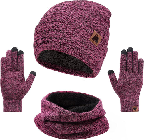 mysuntown Beanie Hat Scarf Gloves Set, Women Men Hats 3-Pieces, Fleece Lined, Touchscreen Gloves, Winter Hats for Women 2024...