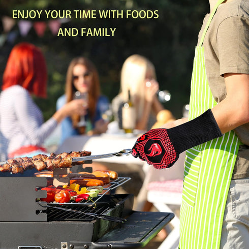 BBQ Fireproof Gloves, Grill Cut-Resistant Gloves 1472°F Heat Resistant Gloves, Non-Slip Silicone Oven Gloves, Kitchen Safe Cooking Gloves for Oven...