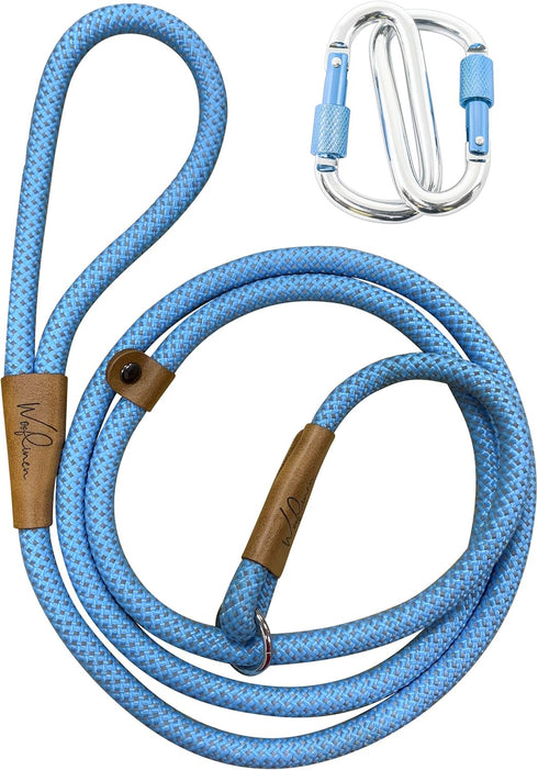 Ultra Reflective Premium Dog Slip Leash Made from Mountain Climbing Rope - Great for Training and The Strongest Pullers 6 Foot (Woof Blue w/Carabi...