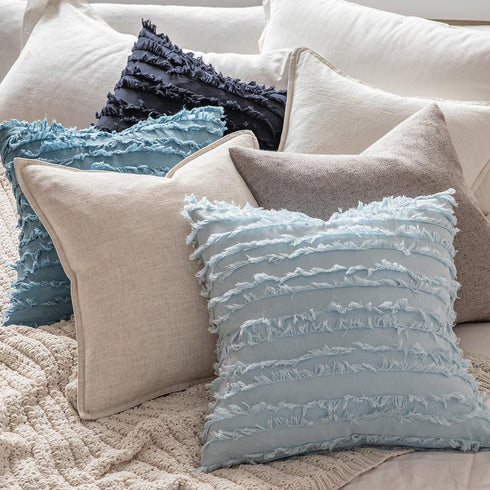 MIULEE Set of 2 Decorative Boho Throw Pillow Covers Linen Striped Jacquard Pattern Cushion Covers for Sofa Couch Living Room Bedroom 18x18 Inch Na...