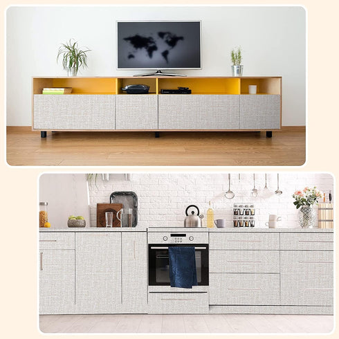 Linen Textured Fabric Wallpaper,Peel and Stick 3D Wallpaper Self-Adhesive Wallpaper Removable Wallpaper for Cabinets Counter Top Bedroom(Light Gra...